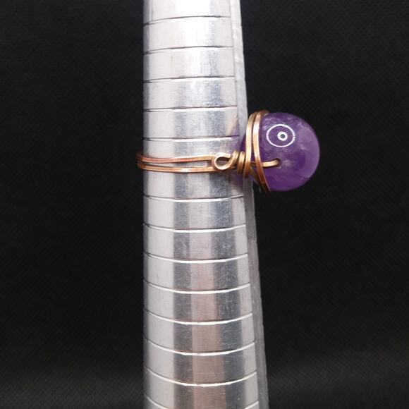 Amethyst Copper Ring Gemstone Artisan Wire Wrapped 12MM Gemstone Unisex Sz 8 New - Picture 10 of 12